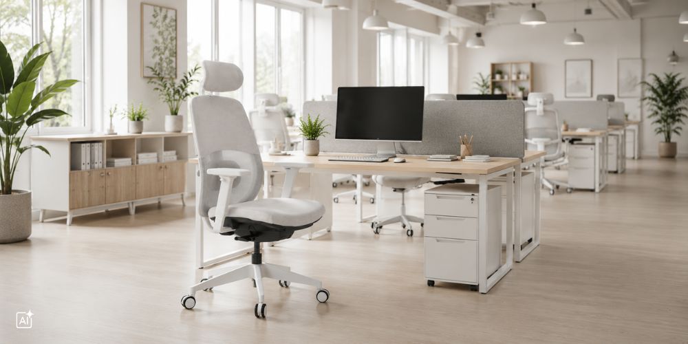 Ein helles, modern eingerichtetes Büro