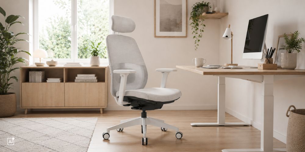 weißer Bürostuhl in einem Homeoffice