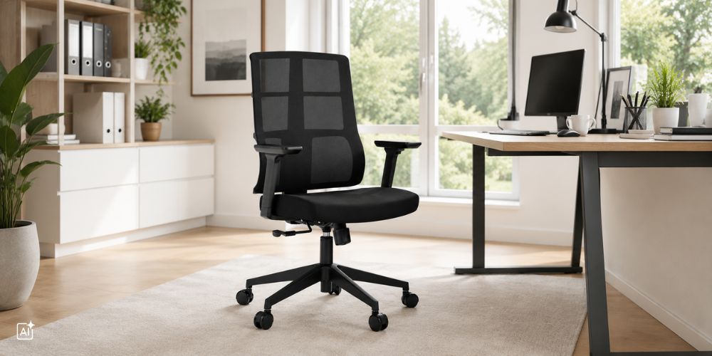 Der Bürostuhl hjh OFFICE Spinio steht in einem modernen Homeoffice