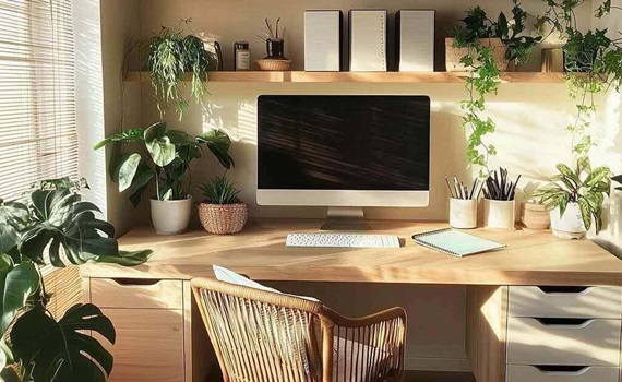 Ein Homeoffice voller Pflanzen im Boho-Stil Ein Homeoffice voller Pflanzen im Boho-Stil