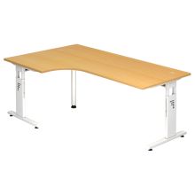 MEGA 82 W | Schreibtisch - Holz C-Fuß Silber 200 x 120 höhenverstellbar Buche/Weiß