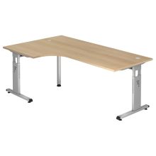 MEGA 82 S | Schreibtisch - Holz C-Fuß Silber 200 x 120 Eiche/Silber höhenverstellbar