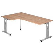 MEGA 82 S | Schreibtisch - Holz C-Fuß Silber 200 x 120 Nussbaum/Silber höhenverstellbar