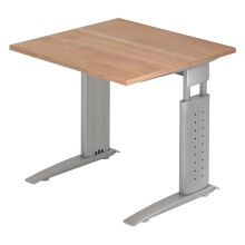 UNDA 8 S | Schreibtisch - 80 x 80 Nussbaum/Silber höhenverstellbar